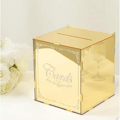 1pc Acrylic Wedding Card Box With Mirror Design - Ideal For Storing Wedding, Anniversary Cards, Best Gift, Wedding Decor, Home Decor, Room Decor, Party Favor