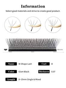 12对W型假睫毛，3D/4D/5D，自然柔软，预先扇形展开，时尚畅销款，绽放效果，单根睫毛，化妆工具，0.07毫米，轻盈浓密，自动卷翘，长度8-15毫米 - D - 查看 7