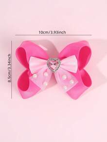 2个情人节红色/粉色发夹，心形水钻珍珠发夹，缎带鳄鱼夹，适合女孩和青少年佩戴，可爱优雅的日常、度假、节日和派对配饰 - 彩色 - 查看 7