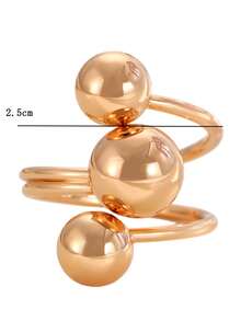 1件不锈钢创意圆球独特时尚开口戒指，女士款 - 金色 - 查看 4