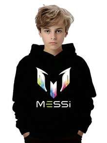 Boys Casual Hoodie With Messi Graphic Print - White Polyester Sweatshirt, Regular Fit, Back To School Gift For FallWinter, Sports-Themed Design, Casual Wear HoodieHoodiePolyester Hoodie Graphic Hoodies With Style Boys & Girls Christmas Outfits  Funny  Ideal For Christmas And Winter Fgift Printed & Shipped In USA - màu đen - Xem 1