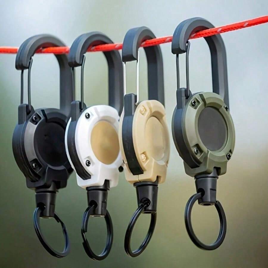 [Tactical Buckle] 2pcs/7pcs Multi-Function Tactical Buckle | Camping Elastic Anti-Lost Rope, Telescopic Keychain Clip, ID Card Clip, Backpack Buckle, Badge Clip, Heavy Duty Keychain - Army Green - View 1