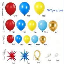 102pcs Colorful Carnival - Red, Blue, Yellow Balloon Garland, Suitable For Children's Birthday Party, Amusement Park Theme Events Decoration - Multicolor - View 3