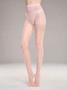 1双加大码亮面透明连裤袜；舒适时尚纯色女士连裤袜；耐穿粉色过膝袜；可手洗/机洗；适合日常穿着 | 亮面过膝袜 | 连裤袜 - 淺粉色 - 查看 2