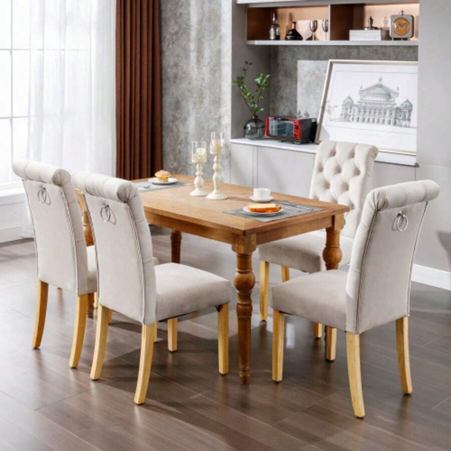 Sillas de comedor - Beige + Terciopelo - Ver 1