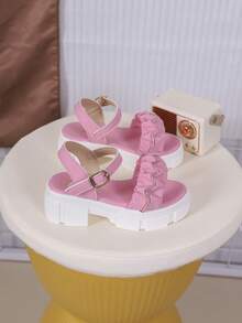 儿童PU皮厚底拖鞋一双，时尚简约，适合夏季穿着 - 粉色 - 查看 5