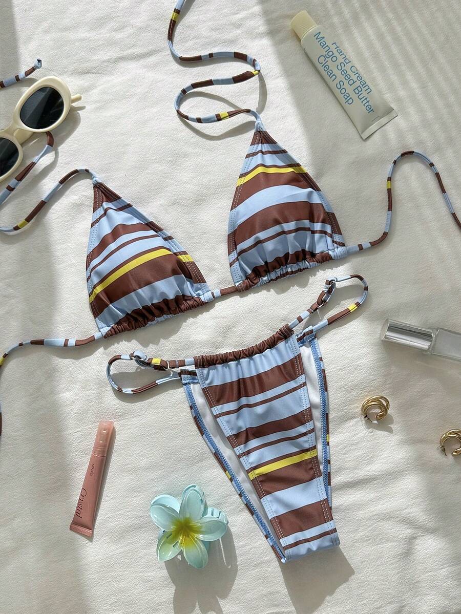 Swim Two Pieces Geometric Pattern Drawing Tropical Flower Print Casual Cute Elegant Sexy Bohemian Sash Bikini Beach Vacation Spring And Summer Season Women's Set Beach Wear Beach Women's Bikini