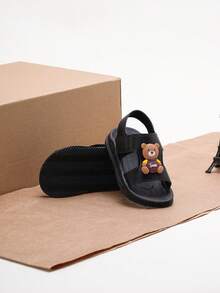 1双儿童流行卡通魔术贴软底防滑凉鞋，时尚男女童款 - 黑色 - 查看 7