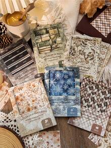 CANDY POETRY Giấy scrapbooking họa tiết hoa mùa đông, 30 tờ/gói, giấy trang trí DIY cổ điển không keo dính, quà tặng ngày lễ, đồ dùng làm tranh ghép thủ công, đồ dùng văn phòng phẩm sáng tạo cho sổ lưu niệm cá nhân hóa, đồ dùng học tập. - Đỏ - Xem 3