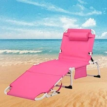 3-In-1 Sun Lounger With Face Opening - 5-Position Adjustable Reclining Angle Beach Lounger, Suitable For Pools And Outdoor Use - Portable Folding Design, With Headrest, Arm Slots And Storage Bag - Weight Capacity 440 Lbs - Rose Red - View 2