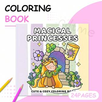 GDTME 1pc Bold & Minimalist Magic Princess Coloring Book, Featuring Vibrant & Diverse Adorable Princess & Magic Patterns, Ideal Christmas Gift, Girls' Toy, Teen Gift, Customized Gift, 2026 Book, 7.9"X7.9"