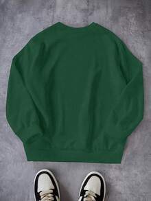 Ein rot-grüner Hut, ein Aufdruck mit Gamecontroller- und Sockenmotiven sowie ein übergroßes, lässiges, vielseitiges, locker sitzendes Langarm-Sweatshirt mit überschnittenen Schultern. - Dunkelgrün - Übersicht 7