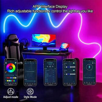 Control remoto de 24 teclas Tira de LED de neón RGB - Regulable, silicona flexible para letreros, dormitorios, salas de juegos y decoraciones de fiestas, cuerda de neón, luz de neón LED flexible RGB de 5 metros con control remoto/aplicación, luz de neón LED impermeable para exteriores, para juegos, adecuada para dormitorio, habitación, sala de estar, decoración navideña