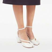 Tabi Shoes Heeled Sandals With Block Heel Elegant Closed Split Toe Slingback Heels With Ankle Strap Retro Strappy High Heel For Office Dance Evening - 白色 - 查看 3