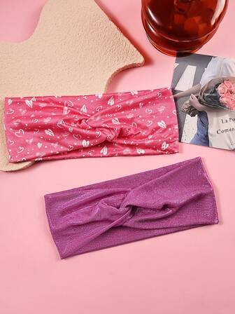 2pcs Heart Knot Shiny Headbands For Women, Party & Daily Wear