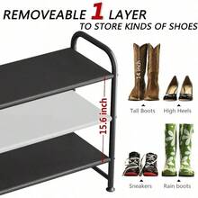 Shoe Rack 3 Tier Long Storage Organizer Wide Metal Shoe Shelf Closet Entryway Black - 3 Tier + Black - View 5