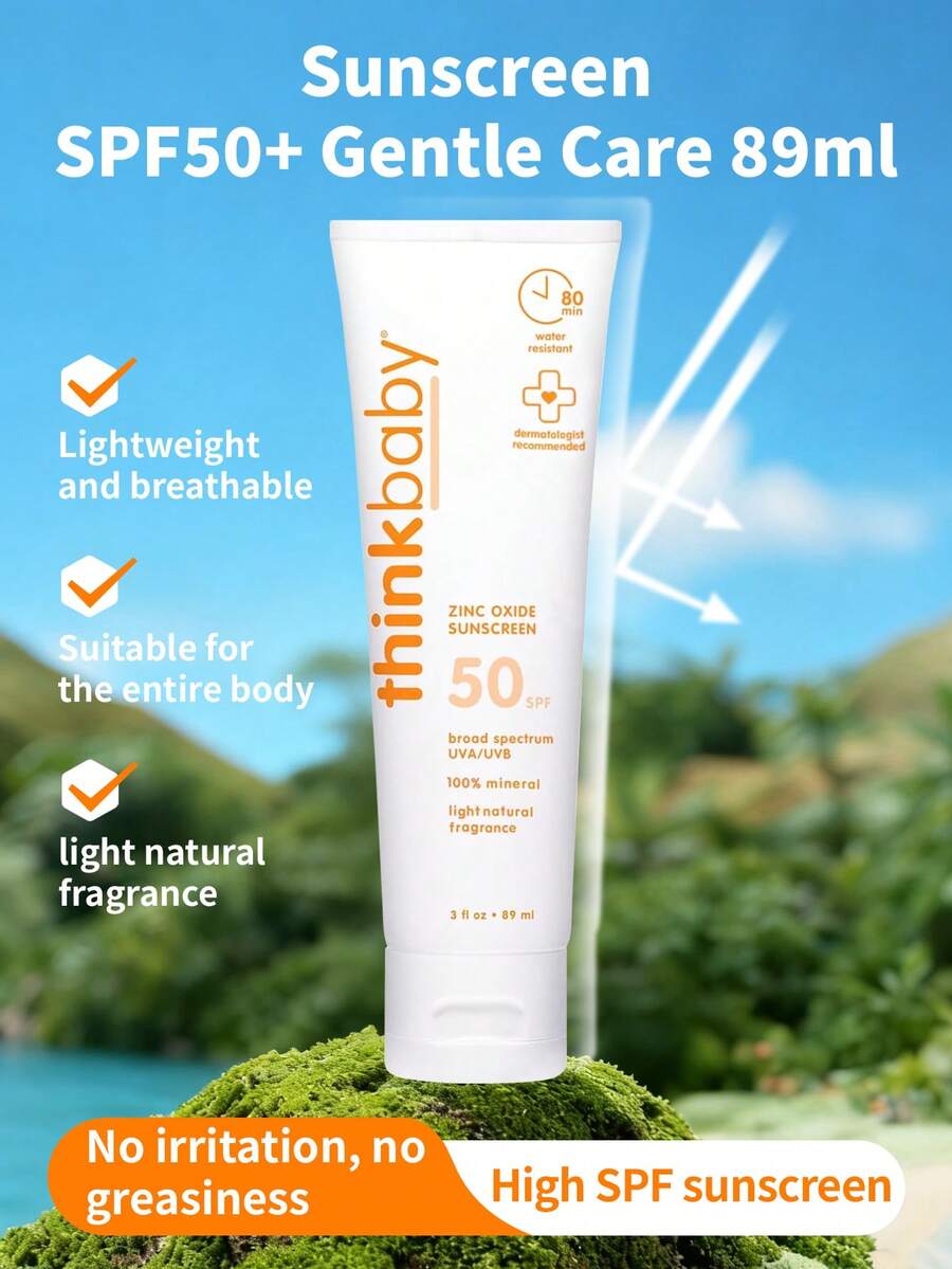 Thinkbaby 广谱高倍防晒儿童防晒霜，1瓶，89毫升，SPF50+，氧化锌物理配方，防水防汗80分钟，适用于6个月以上婴幼儿及日常户外使用。