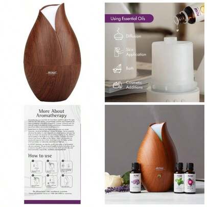 Difusor de aromaterapia ultrasónico de madera falsa con diseño contemporáneo, extremadamente silencioso y con cambio de color para el hogar y la oficina, ideal para relajación