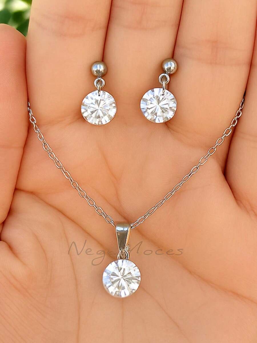 Kit Colar e Brincos Olho Grego Conjunto Prata Protege contra Olho Gordo Fé Força Corrente Aço Inox