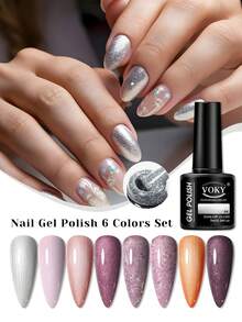 VOKY 2025 Multi-Color Gel Nail Polish 8-Piece Set | Long-Lasting Fashionable Salon Manicure, LED Gel Soak-Off - 7ml/Plastic Bottle