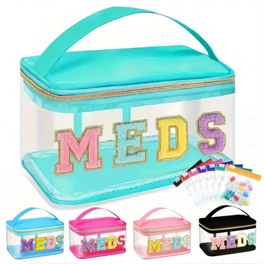 1 Reusable MEDS Bag With Letter Patch, 7 Clear EVA Plastic Self-Sealing Medicine Bags, Waterproof Nylon Portable Medicine And Toiletries Organizer, Suitable For Home, Travel, Patients And Nurses. 1,679 Sold. Sold By USA Best Tumbler. - Hộp thuốc nhỏ màu xanh lá cây + 7 màu - Xem 1