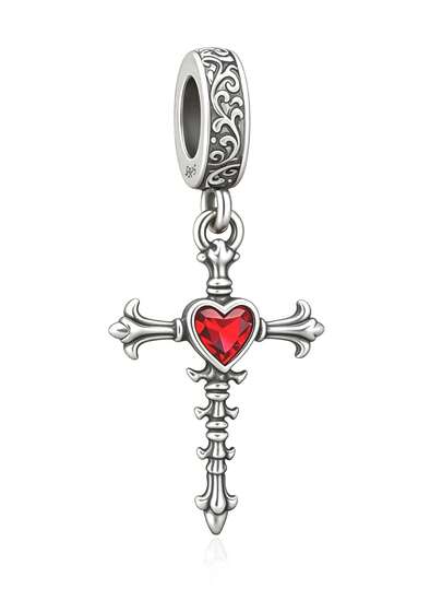 HuooNew 925 Sterling Silver Vintage Pendant, Beaded Tassel Decor, Cross Design, Daily Wear, Birthday Gift, Cubic Zirconia Inlaid