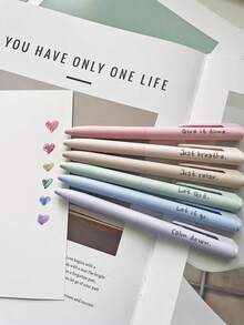 6pcs Morandi Aesthetic Anxiety Release Motivational Inspirational Encouraging Colored Gel Ink Pen Soft Touch Smooth Writing No Bleed Dry Fast For Journaling School&Office Supplies Back To School