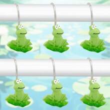 12Pcs Adorable Green Frogs, Natural Decorative Shower Curtain Hooks, Sturdy . Perfect Personalized Choice For Secret Santa Gifts, Holiday Hostess Gifts, Or Festive Presents. Perfectly Complements Christmas Home Decor, Bedroom Accents, Entryway Storage, Living Room Holiday Arrangements, And Closet Organization. - Multicolor - View 3