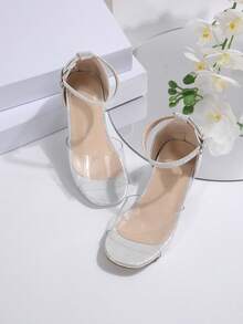 1 Pair Fashion Children High Heel Sandals, 2025 New Princess Style, Bohemian Style, Sandals Suitable For Casual, Vacation, Party And Wedding - Silver - View 3