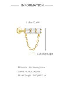 1Pc 925 Sterling Silver Helix Earrings For Women Flat Back Earrings Hidden Helix Earring Dangle Drop Tassel Chain Earring Cartilage Studs Jewelry Gift - Gold - View 21