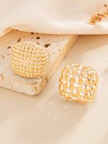 2pcs Personalized Geometric Hollow Metal Rings, Unique Design Alloy Rings Suitable For Women's Daily Wear And Various Parties - Geometric Hollow Ring - View 7