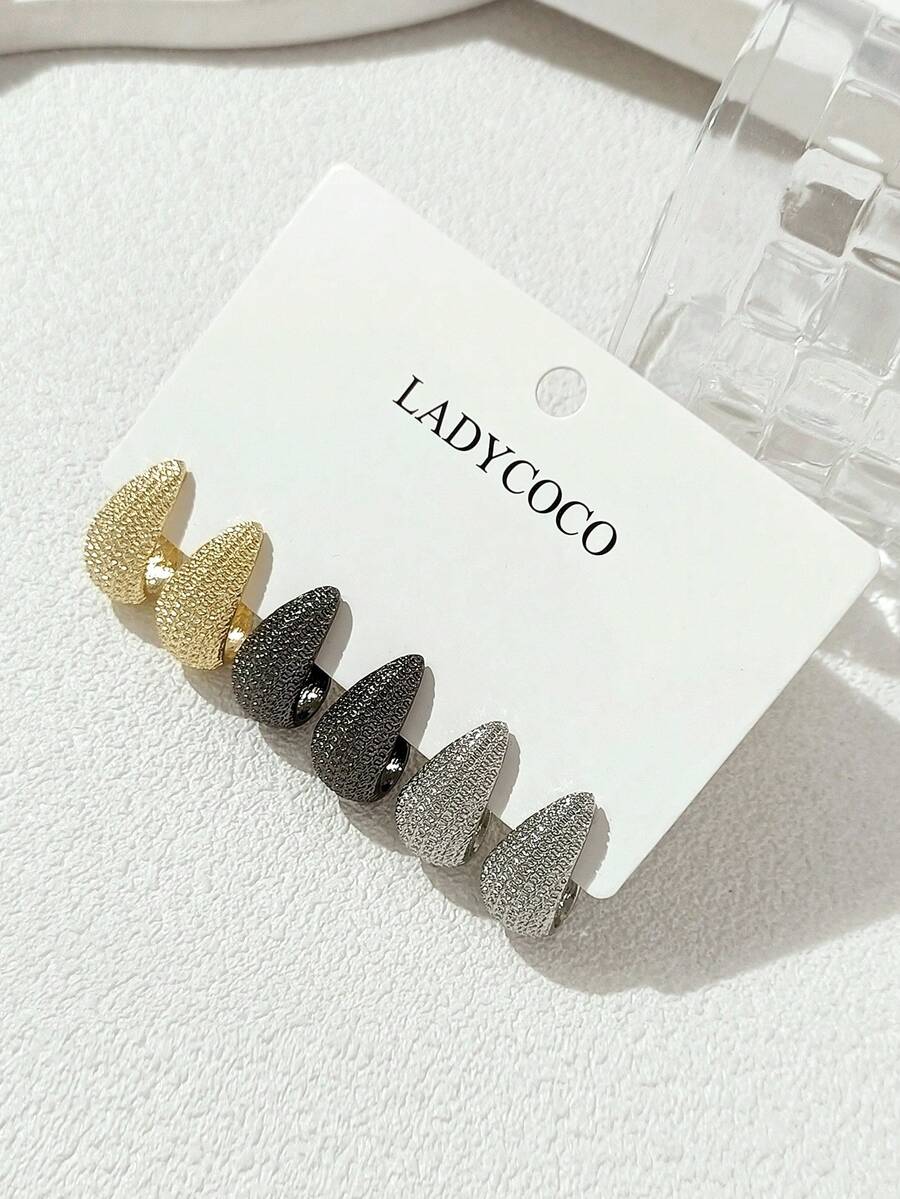 LADYCOCO 3對時尚可愛金屬蜂巢水滴耳環，復古優雅高端風格女性耳環套組