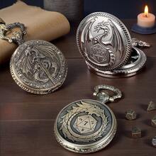 龙与地下城龙纹合金迷你多面骰子套装，配复古怀表盒——完美适用于龙与地下城（D&D）桌面游戏、角色扮演棋盘游戏配件、万智牌（MTG）、圣诞节个性化礼物（送给男友）、男士礼物创意、青少年趣味礼物 - 彩色 - 查看 9