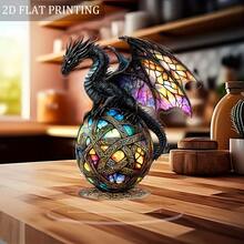 2D Statue de dragon fantastique gothique en acrylique coloré, décoration de bureau style vintage, thème maison, polyvalent, sans électricité requise, texte en anglais, impression 2D plate - Multicolore - Voir 5