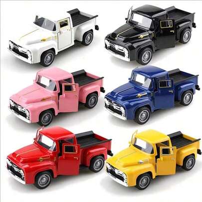 1:38 Scale Vintage Pickup Truck Toy, Zinc Alloy, Friction Powered, Colorful Party Toy Suitable For School, Entertainment And Science Education. Great Gift For Christmas, Halloween, Thanksgiving And Back To School