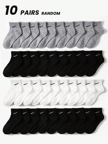 20/10/5/1 Pairs Kids Solid Color Sports Socks, Checkmark Decor, Classic Minimalist, Skin-Friendly Comfortable Black/White/Gray Short Socks, Casual Versatile Breathable Soft Sports Socks, Suitable For Back To School, Sports Events, Daily Wear, Campus Style, Outdoor Activities. Random Color Assortment, Multiple Packs Available - Multicolor - View 13