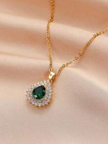 3pcs/Set Dark Green Earrings And Necklace Set - Dark Green - View 2