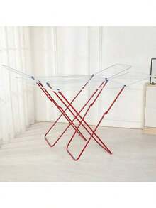 1pc (Stretched Size 180*50*105cm) X-Shaped Foldable Clothes Drying Rack, Easy To Assemble, Multi-Functional Laundry Rack, Suitable For Indoor And Outdoor Use, Space-Saving - Red and White - View 4