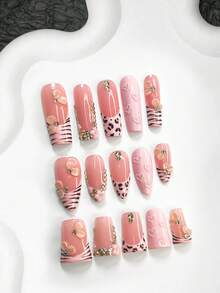 10 miếng dán móng tay hình hoa hồng màu hồng cho ngày Valentine, móng giả kiểu Pháp, trang trí móng tay hình trái tim vẽ tay, sơn móng tay màu hồng, miếng dán móng tay đính đá lấp lánh, họa tiết da báo và lượn sóng, 3 kích cỡ: hình hạnh nhân, hình quan tài, hình miệng vịt, bao gồm dụng cụ làm móng (1 miếng dán dạng thạch + 1 dũa móng), thích hợp cho ngày Valentine, đi làm, tiệc tùng, v.v. - Nhiều màu - Xem 1