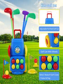 儿童高尔夫球杆套装，室内外运动训练，便携式可伸缩手推车箱，亲子互动，男孩女孩休闲娱乐竞技益智运动玩具，圣诞礼物