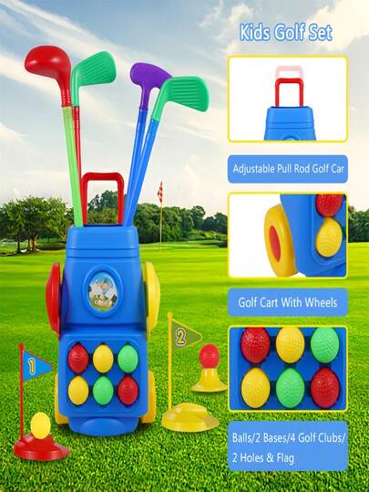 Kids Golf Club Set, Indoor Outdoor Sports Training, Portable Retractable Trolley Case, Parent-Child Interaction, Boys Girls Leisure Entertainment Competition Intelligence Sports Toy, Christmas Gift