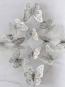 12/48/72Pcs 3D Hollow Butterfly Wall Sticker Cake Decor Toppers Wedding Decor Birthday Decor Living Room Home Decor Butterflies Stickers Gender Reveal Party Decor Wall Decor Room Decor Wall Stickers - Color - View 5