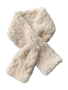 女士时尚柔软仿毛皮交叉围巾裹领羊毛加厚围巾头巾女孩百搭休闲秋冬保暖颈巾适合日常搭配