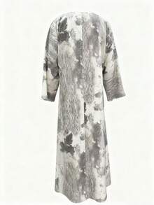 优雅抽象印花长袖长袍式罩衫，采用无弹力梭织面料制成，适合女性出席各种场合。 - 灰色 - 查看 4