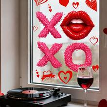 1 buc Inimă romantică de Ziua Îndrăgostiților, Autocolant de sticlă din seria Pisicii Pitice Roz, Material PVC cu adeziv static (detașabil), Potrivit pentru decorațiuni de casă, dormitor, sufragerie și uși din sticlă, Aranjament cameră pentru cupluri, Accente romantice pentru casă, Cadouri de Ziua Îndrăgostiților