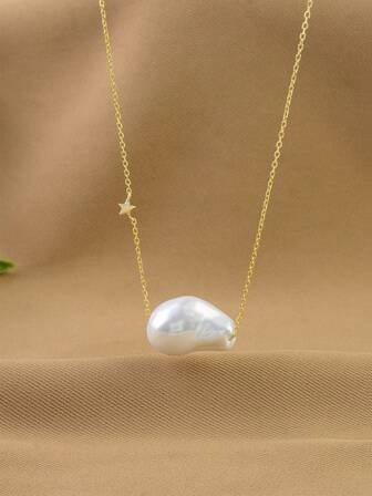 1 pieza Elegante collar con colgante de perla barroca de plata de ley 925, elegante y lujoso, adecuado para mujeres, banquetes, fiestas, uso diario, trabajo, gargantilla