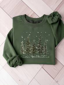 Áo nỉ cổ tròn in chữ hình cây thông Noel mùa thu dành cho nữ, áo rộng rãi, đa chức năng, phong cách lễ hội, thích hợp mặc hàng ngày, quần áo mùa thu dành cho nữ, quần áo Giáng sinh, thời trang thu đông. - Xanh nhạt - Xem 6