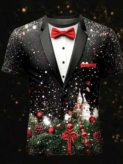 Christmas Men's Christmas Costume 3D T-Shirts Snowflake Pattern Fashion 3D Print Tee Party Street Black Short Sleeve Crew Neck Summer Spring Clothing Apparel S M L XL XXL XXXL