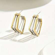 High-Quality 316 Stainless Steel Hypoallergenic Charming Gold-Silver Tone Fade-Resistant Geometric Square Huggie Earrings Perfect For Fall And Winter Pairing With Girlfriend Valentine's Day Local Warehouse  A Delicate Gift For Women - Vàng - Xem 7