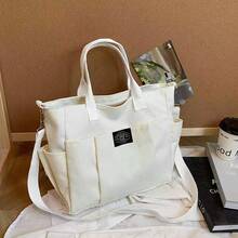 Large Capacity Multi-Pocket Tote Handbag Canvas Bag With Zipper, Commuter/Student Shoulder Bag, Laptop Bag